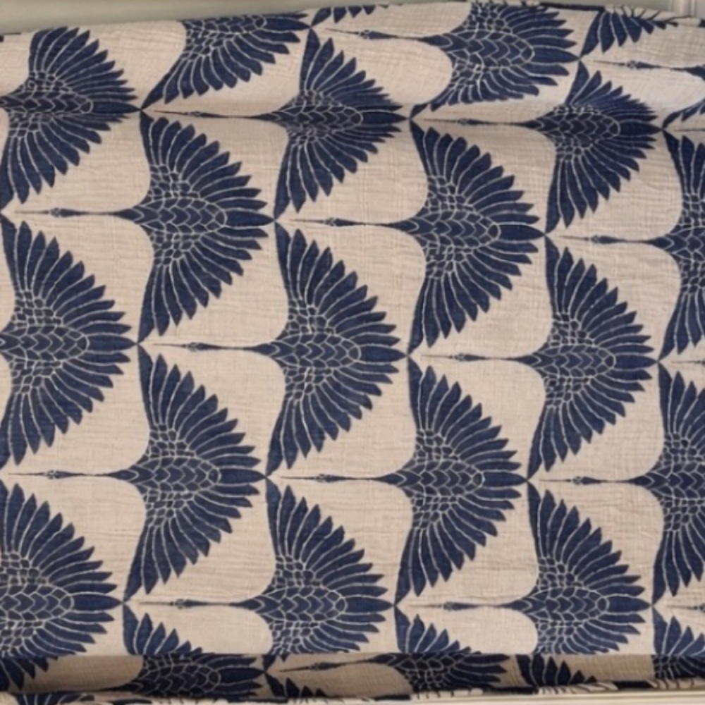 Navy + Gray Cranes Throw Blanket 100% Organic Cotton Quilted FLiPSiDE TH NEW